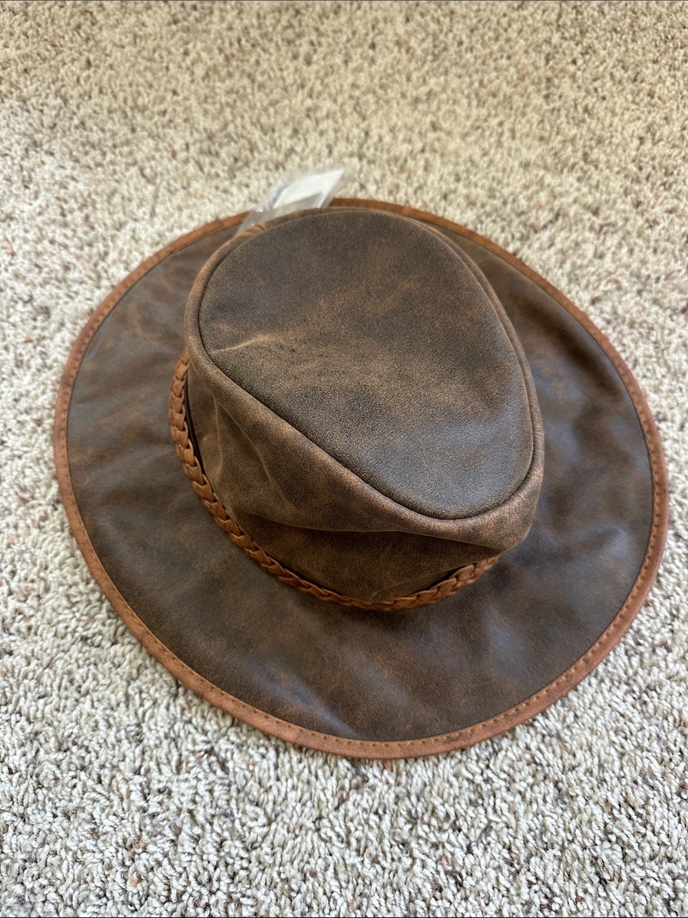 Brown Leather-look Men's Outback Hat